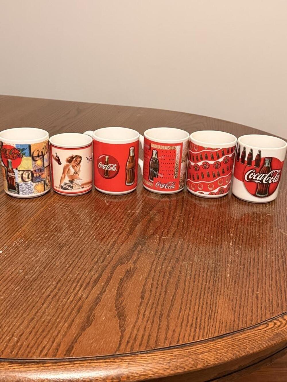 Vtg Coca Cola Coffee Mugs Lot of 6 1987 Heirloom Tradition Pinup 1997 Gibson